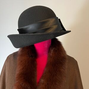 Vintage Black Wool Hat with Satin Bow